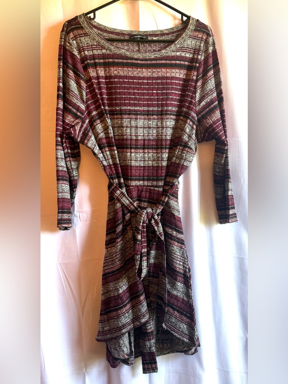 Lane Bryant Burgundy and Heathered Gray Striped Hi-Low Dress Size 14/16 NWT